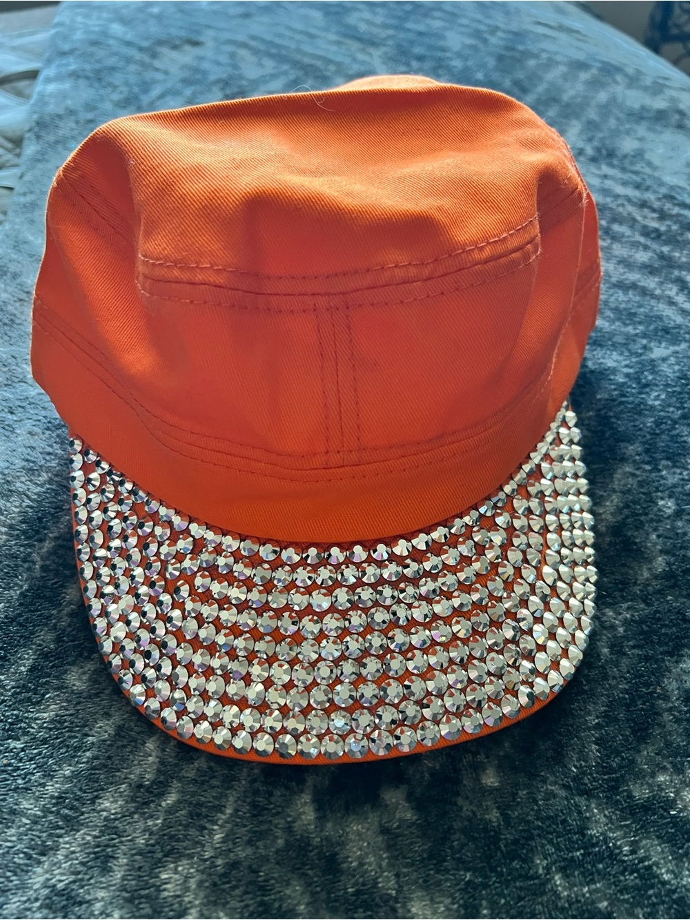 Orange Painters Cap with Rhinestones